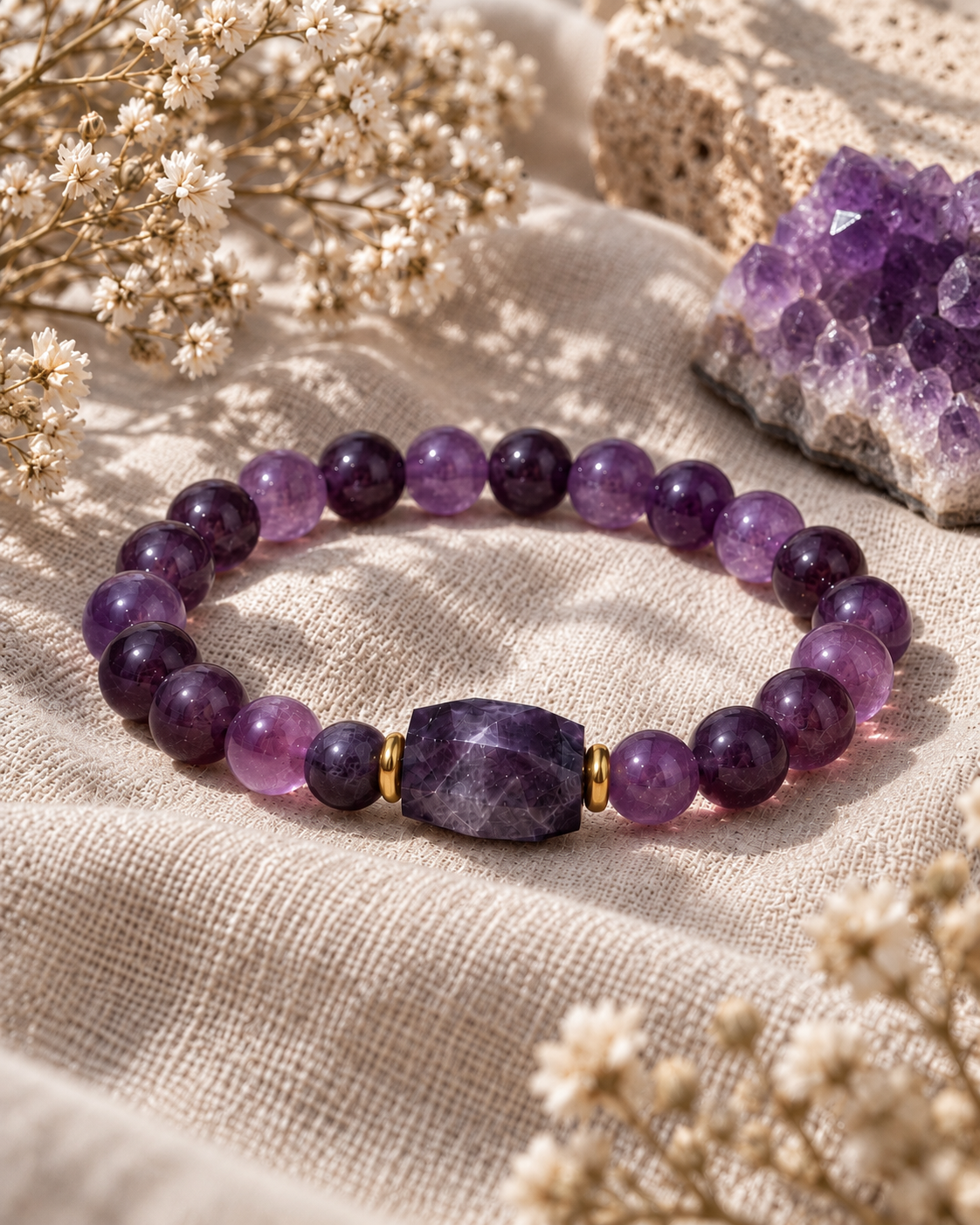 8 mm natural Amethyst bead bracelet handmade in Stockholm by Vonsten Sweden