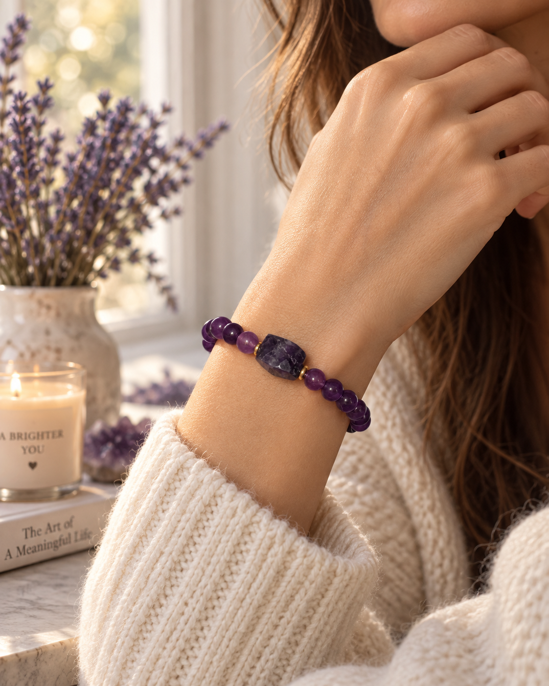 The Amethyst Dream bracelet worn on wrist by Vonsten Sweden