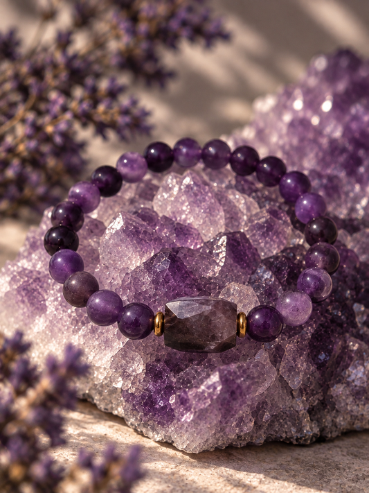 Natural Amethyst gemstone bracelet with faceted Amethyst centerpiece by Vonsten Sweden