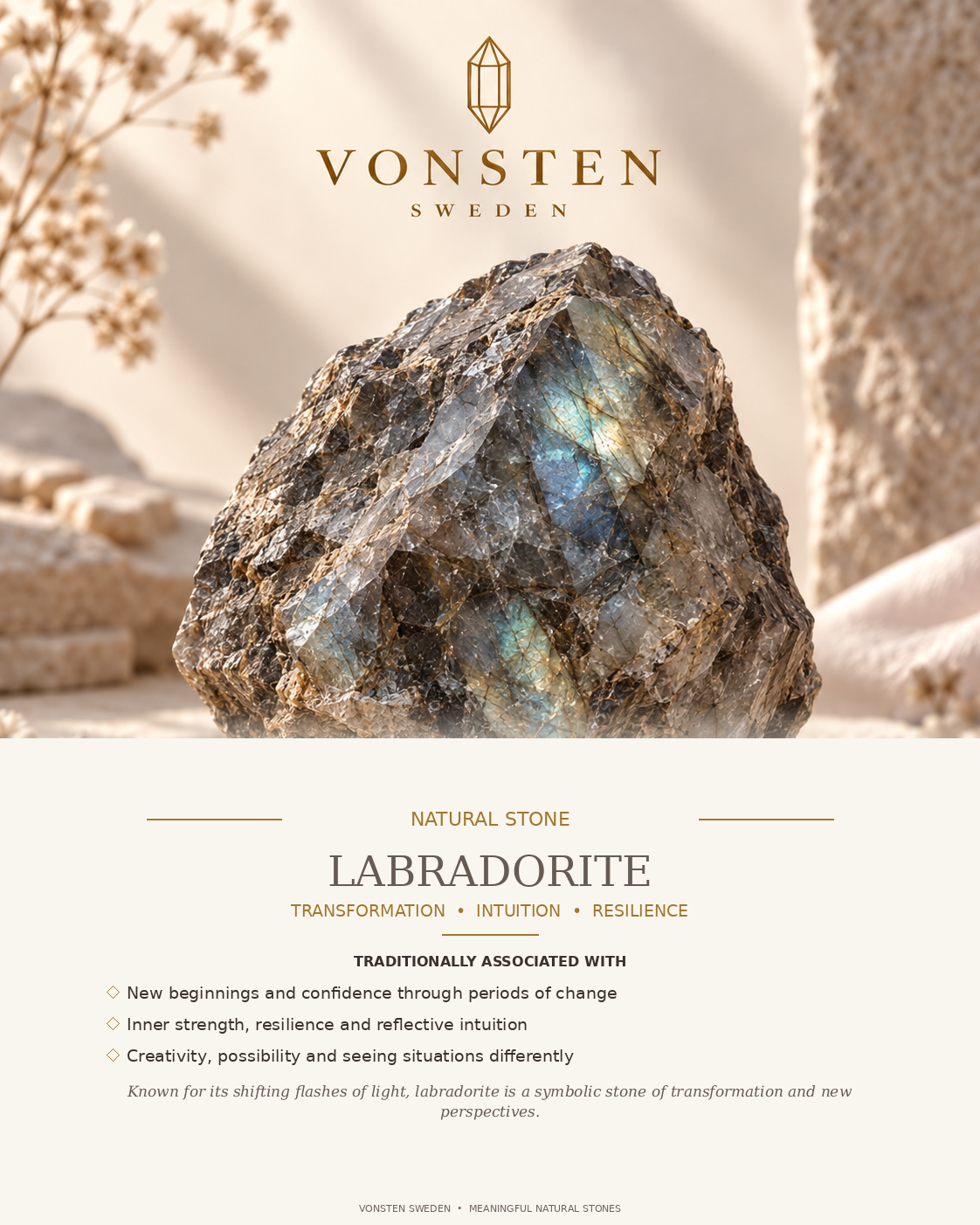 Labradorite jewelry lifestyle visual by Vonsten Sweden