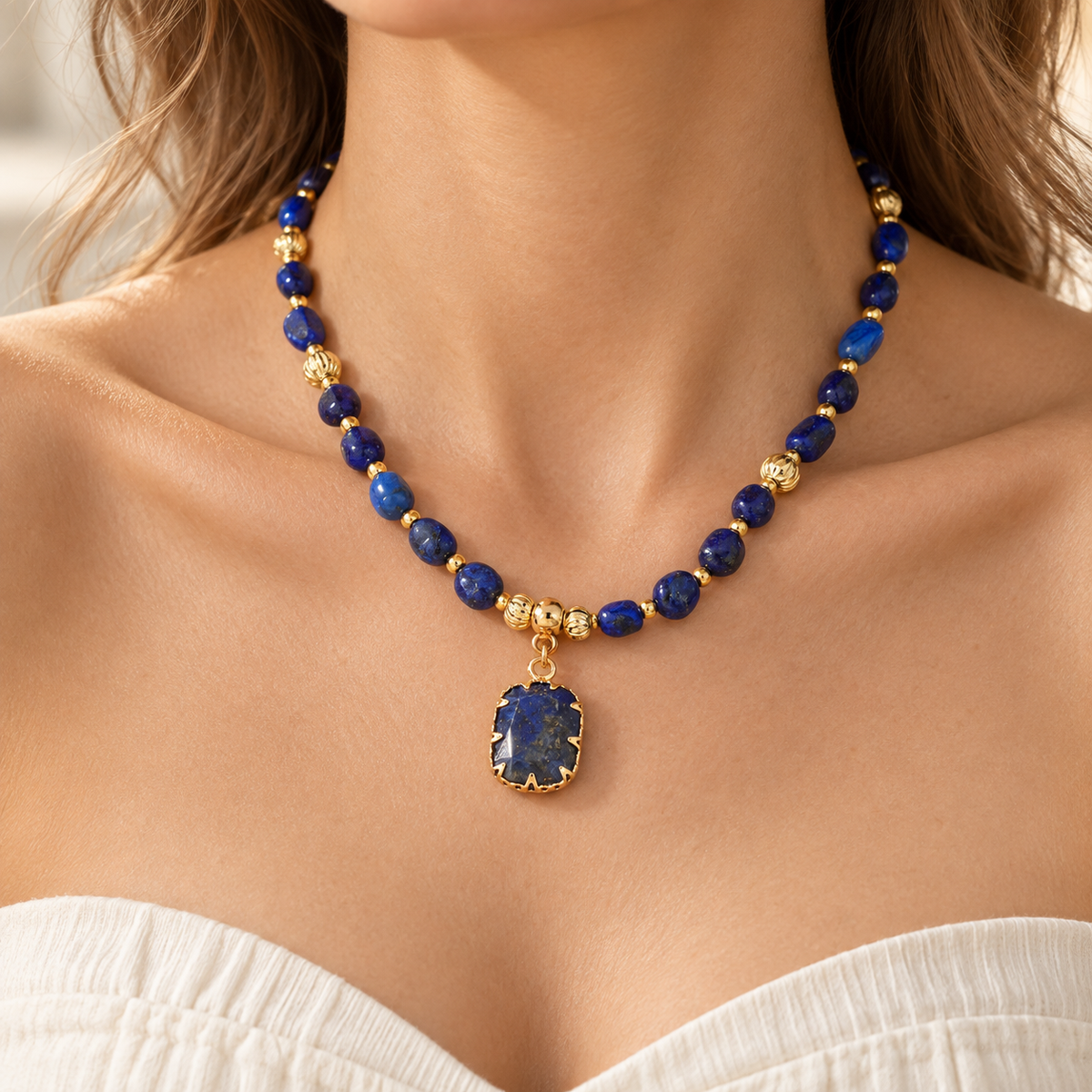 Lapis Lazuli gemstone necklace with natural stone pendant