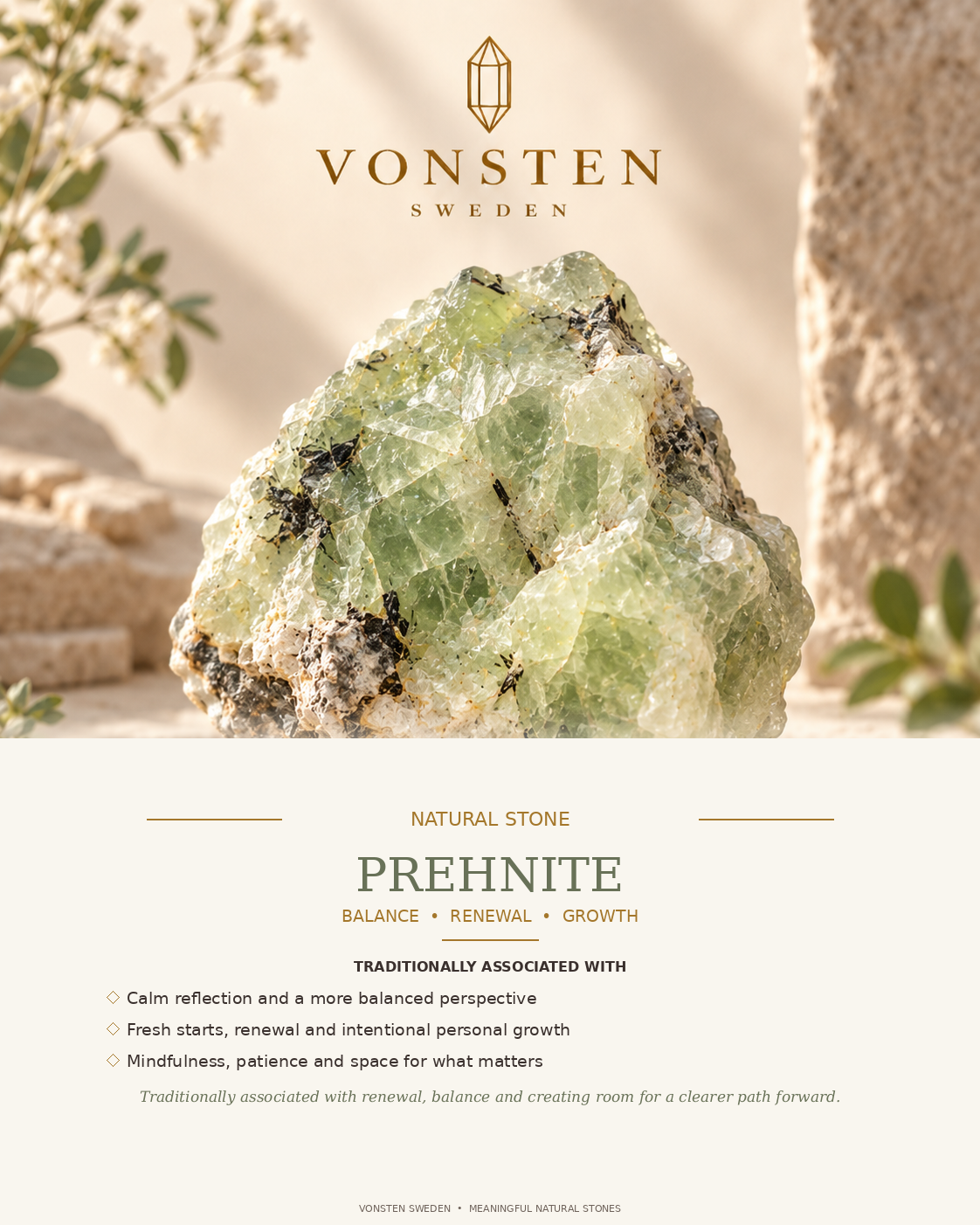 Prehnite jewelry lifestyle visual by Vonsten Sweden