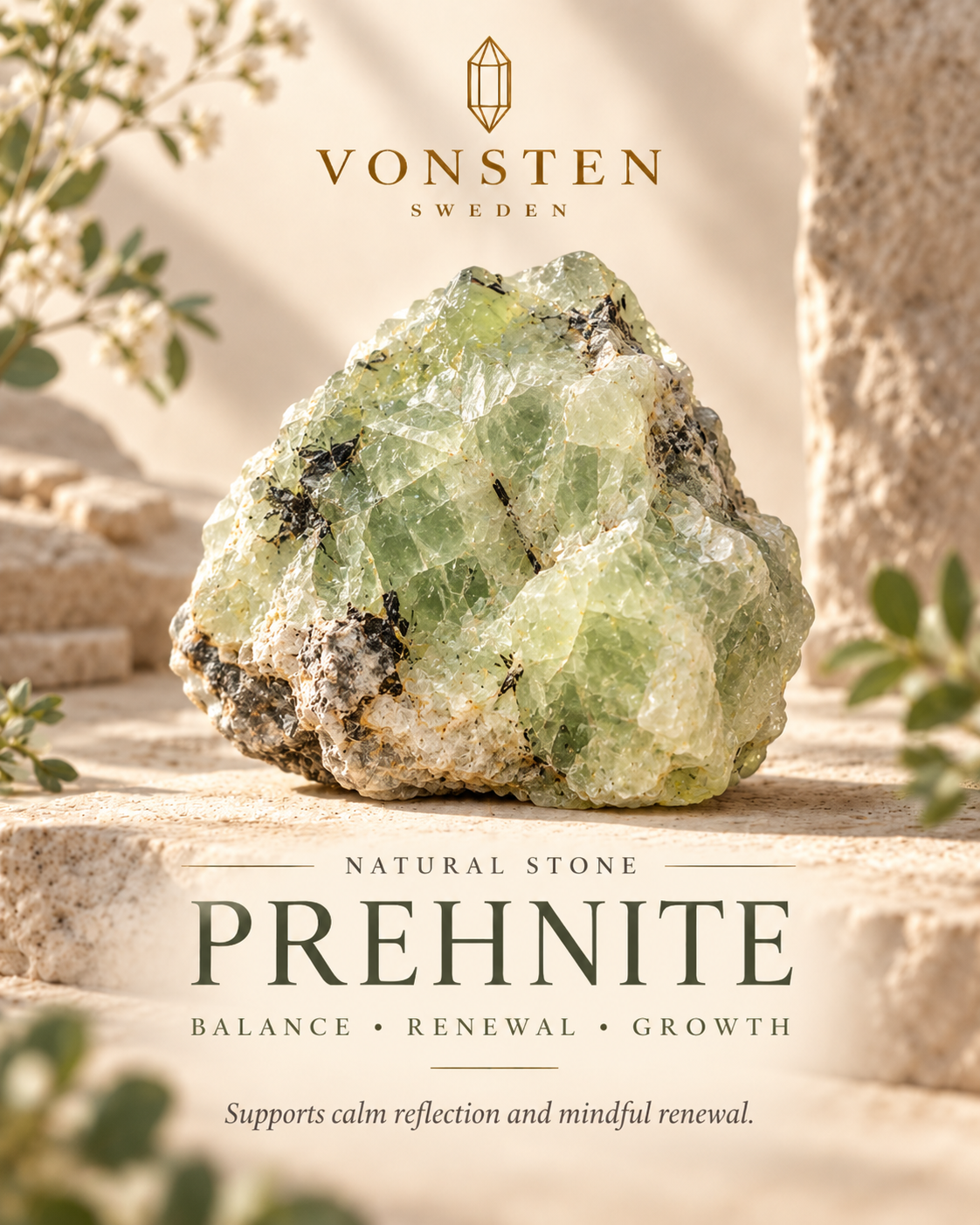 Prehnite stone meaning visual by Vonsten Sweden