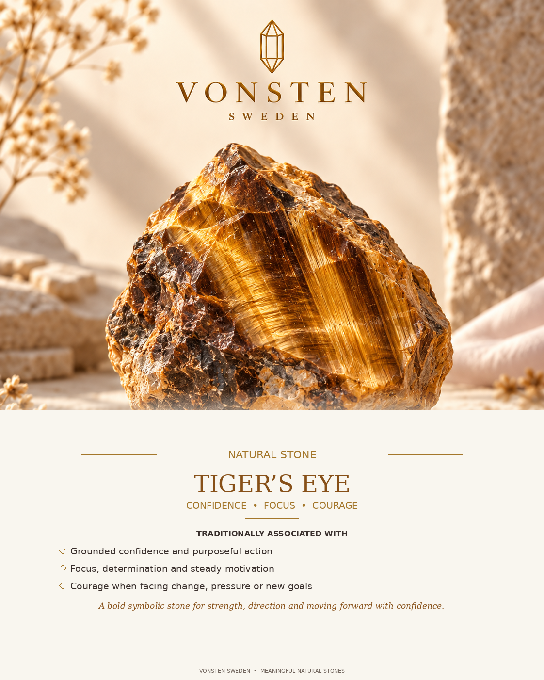 Tiger’s Eye jewelry lifestyle visual by Vonsten Sweden